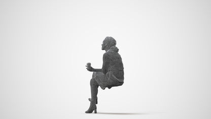 3D scanned woman sitting casual, photorealistic archviz people for Enscape and SketchUp, square thumbnail