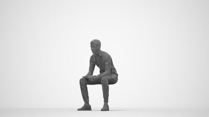 3D people model man casual sitting, scanned human for 3ds Max rendering, wireframe back view