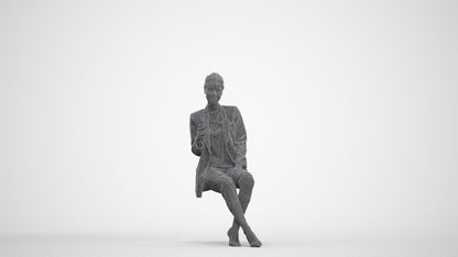 3D scanned woman sitting business, photorealistic archviz people for Enscape and SketchUp, three-quarter front view render