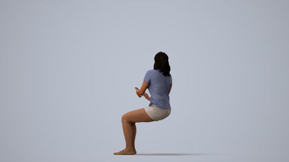 realistic 3D woman casual sitting, scanned archviz people for Blender and 3ds Max, three-quarter view render