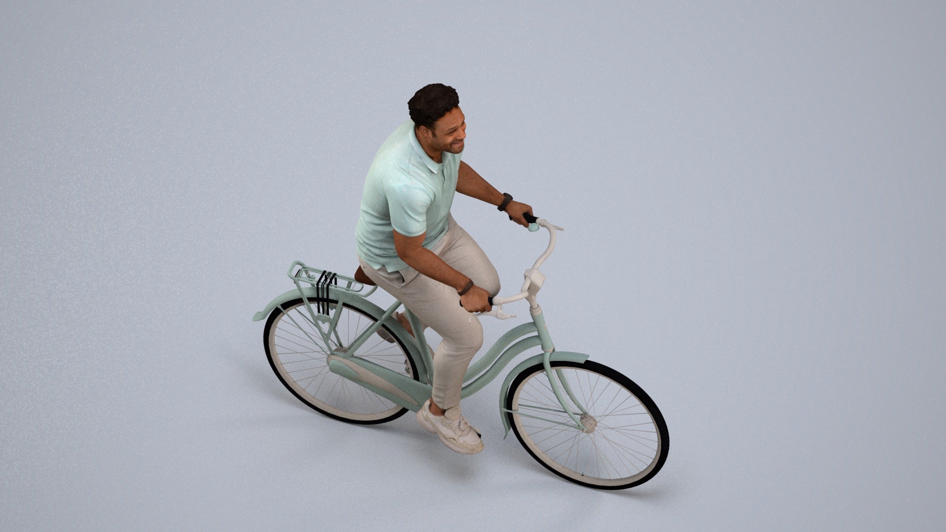 scanned 3D man casual cycling, photogrammetry people for Enscape and V-Ray, back view render