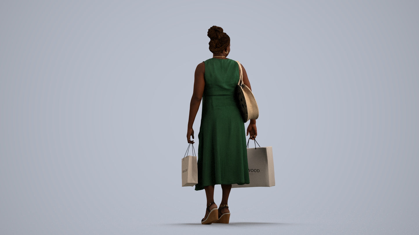 realistic 3D people woman casual shopping, render-ready for V-Ray and Corona, FBX OBJ, front view render