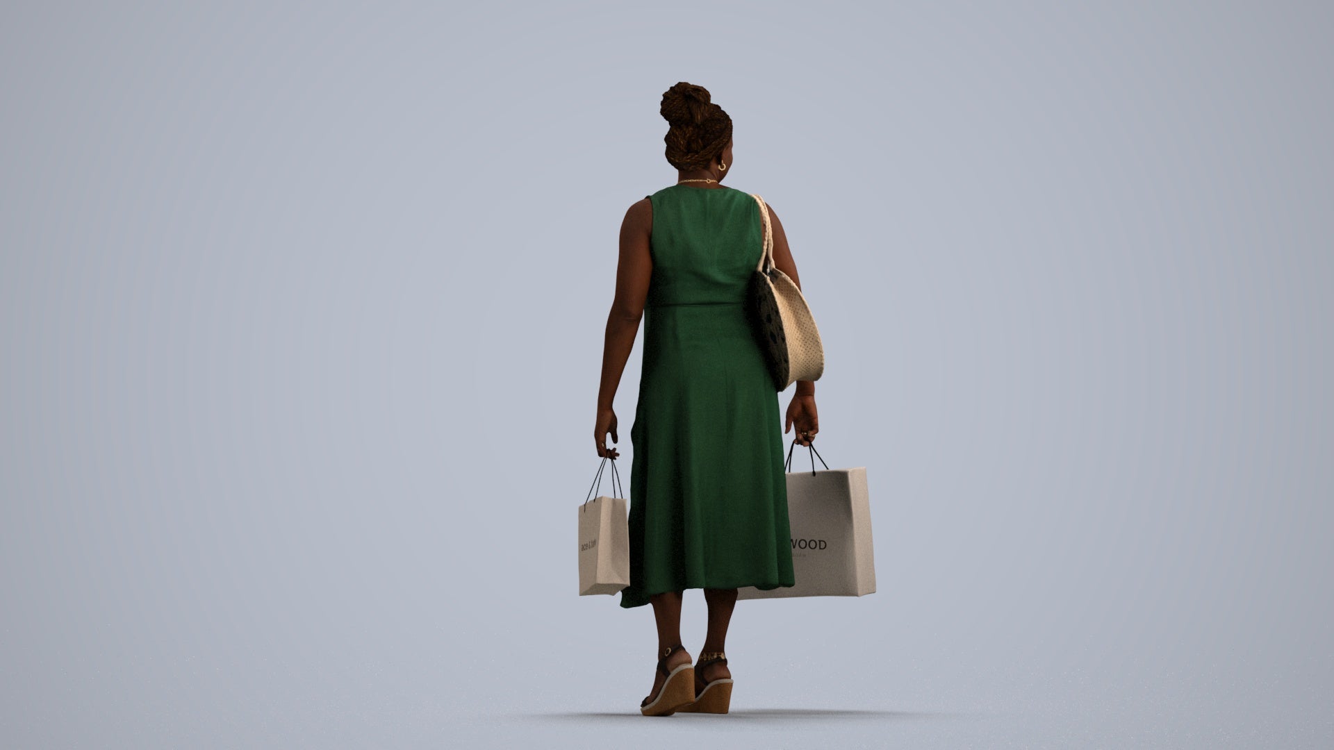 realistic 3D people woman casual shopping, render-ready for V-Ray and Corona, FBX OBJ, front view render