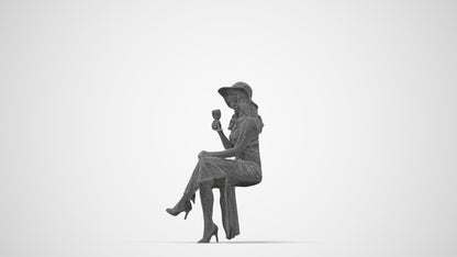 3D scanned woman sitting casual, photorealistic archviz people for Enscape and SketchUp, wireframe back view
