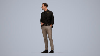 scanned 3D man casual standing, photogrammetry people for Enscape and V-Ray, top-down view render