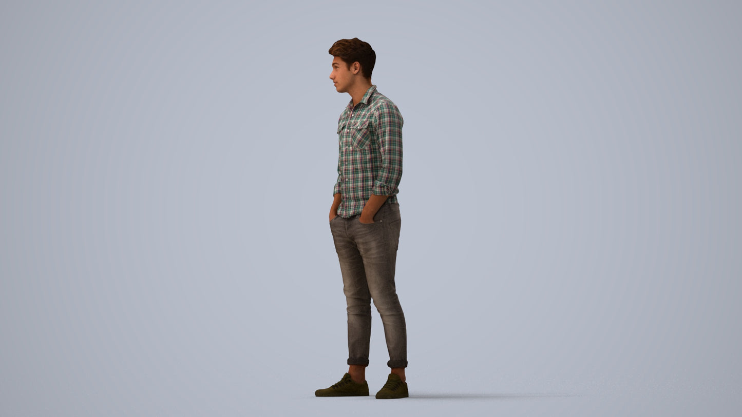 3D scanned man mix casual, photorealistic archviz people for Enscape and SketchUp, three-quarter view render