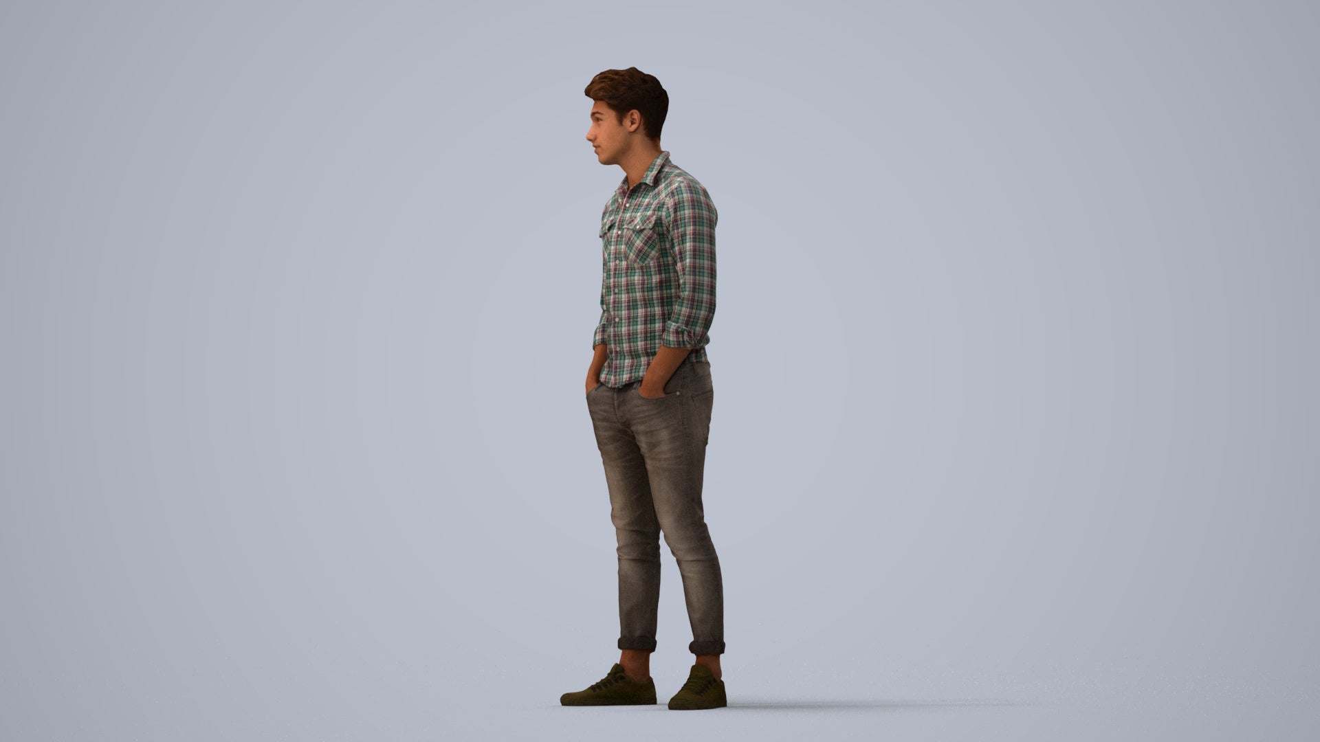 3D scanned man mix casual, photorealistic archviz people for Enscape and SketchUp, three-quarter view render