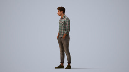 3D scanned man mix casual, photorealistic archviz people for Enscape and SketchUp, three-quarter view render