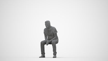 3D people model senior man casual sitting, scanned human for 3ds Max rendering, wireframe back view