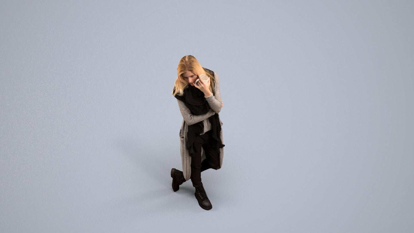 realistic 3D people woman casual standing, render-ready for V-Ray and Corona, FBX OBJ, back view render