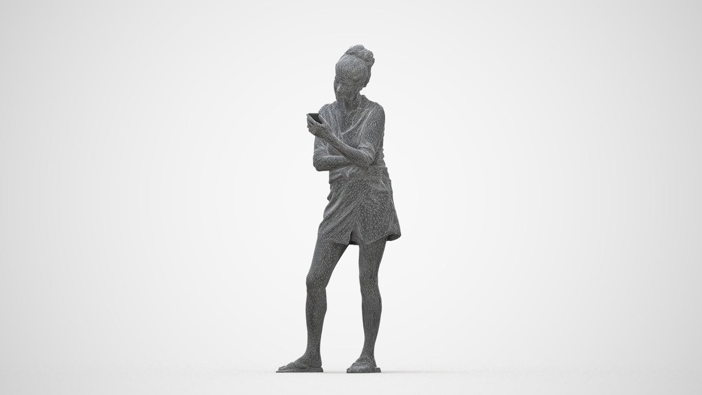 scanned 3D woman casual standing, photogrammetry people for Enscape and V-Ray, wireframe back view