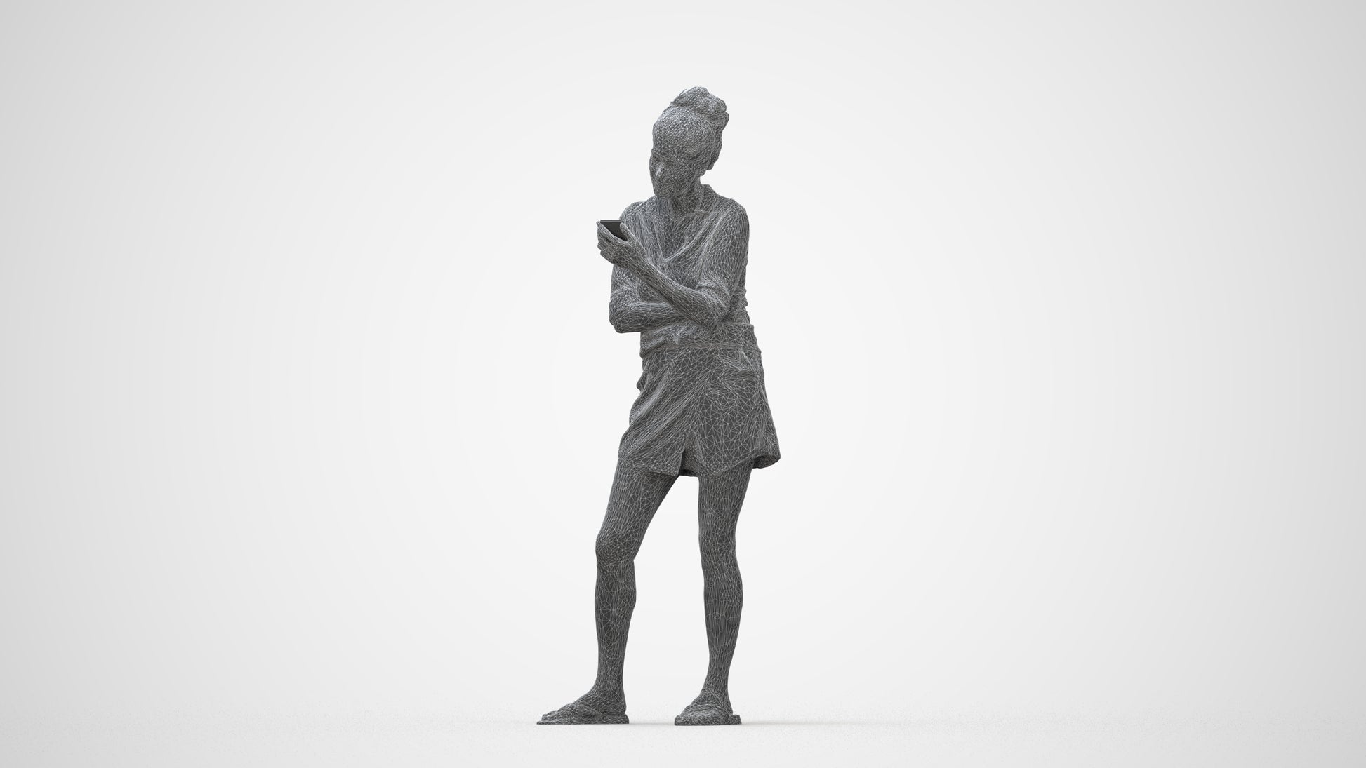 scanned 3D woman casual standing, photogrammetry people for Enscape and V-Ray, wireframe back view