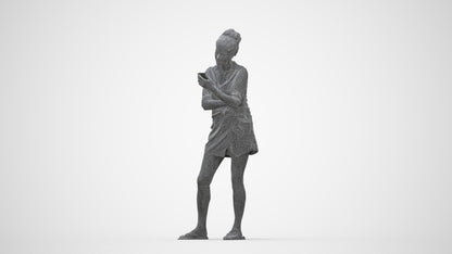 scanned 3D woman casual standing, photogrammetry people for Enscape and V-Ray, wireframe back view