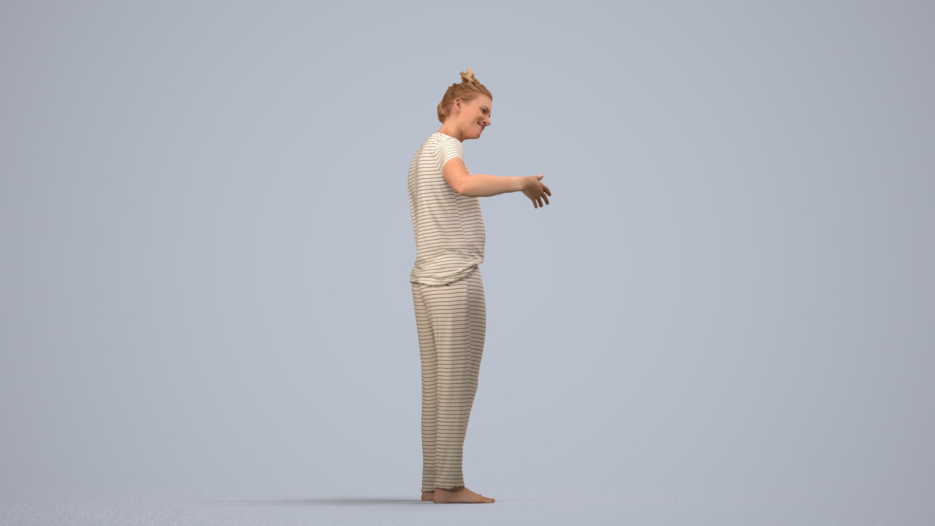 photogrammetry 3D woman bathroom, realistic human model archviz FBX, side view render