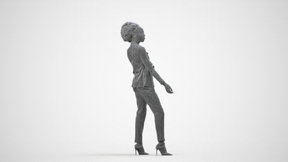 3D scanned woman standing business, photorealistic archviz people for Enscape and SketchUp, wireframe side view