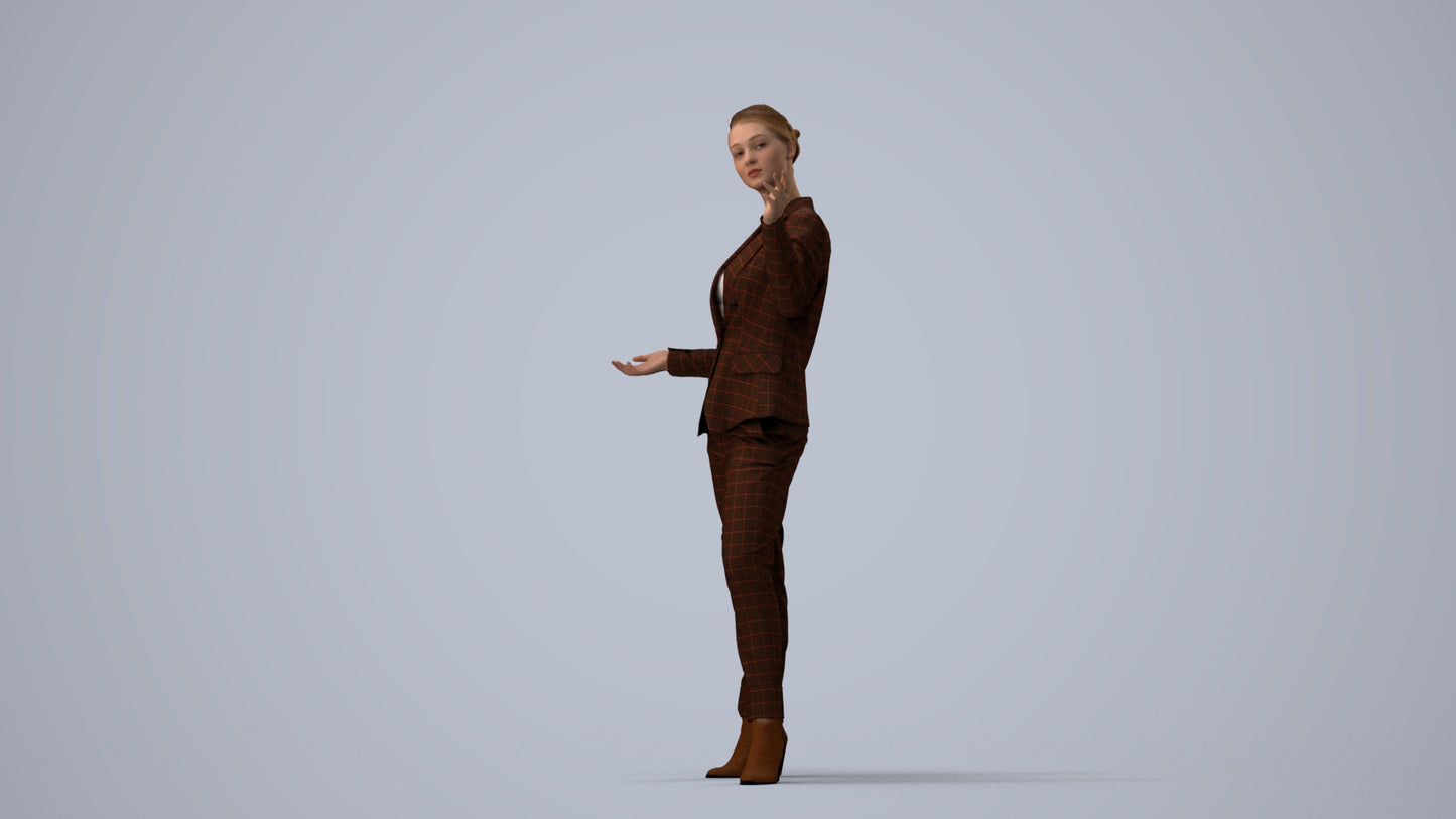 3D scanned woman business, photorealistic archviz people for Enscape and SketchUp, three-quarter view render