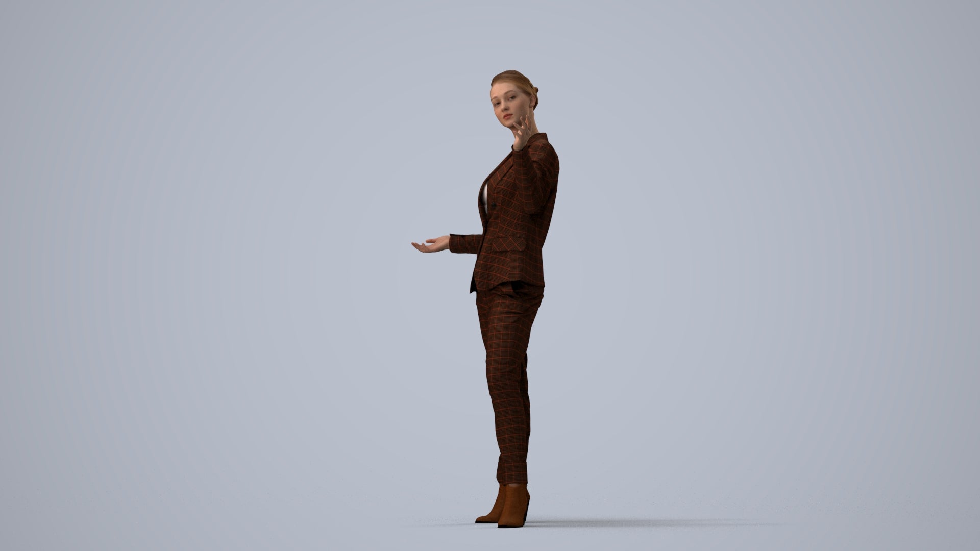 3D scanned woman business, photorealistic archviz people for Enscape and SketchUp, three-quarter view render