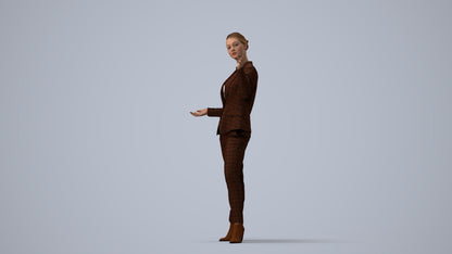 3D scanned woman business, photorealistic archviz people for Enscape and SketchUp, three-quarter view render