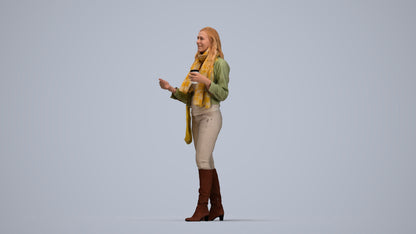 3D human model woman casual standing, photogrammetry scanned person for archviz, top-down view render