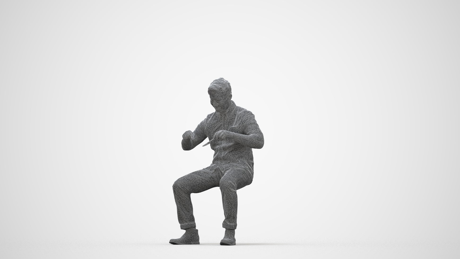 scanned 3D man casual business, photogrammetry people for Enscape and V-Ray, wireframe back view
