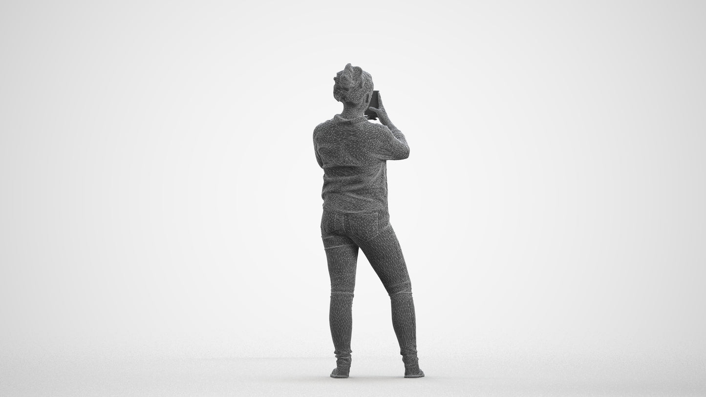 3D people model man casual standing, scanned human for 3ds Max rendering, wireframe front view