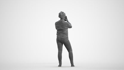 3D people model man casual standing, scanned human for 3ds Max rendering, wireframe front view