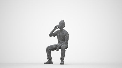 3D people model man casual sitting, scanned human for 3ds Max rendering, wireframe back view