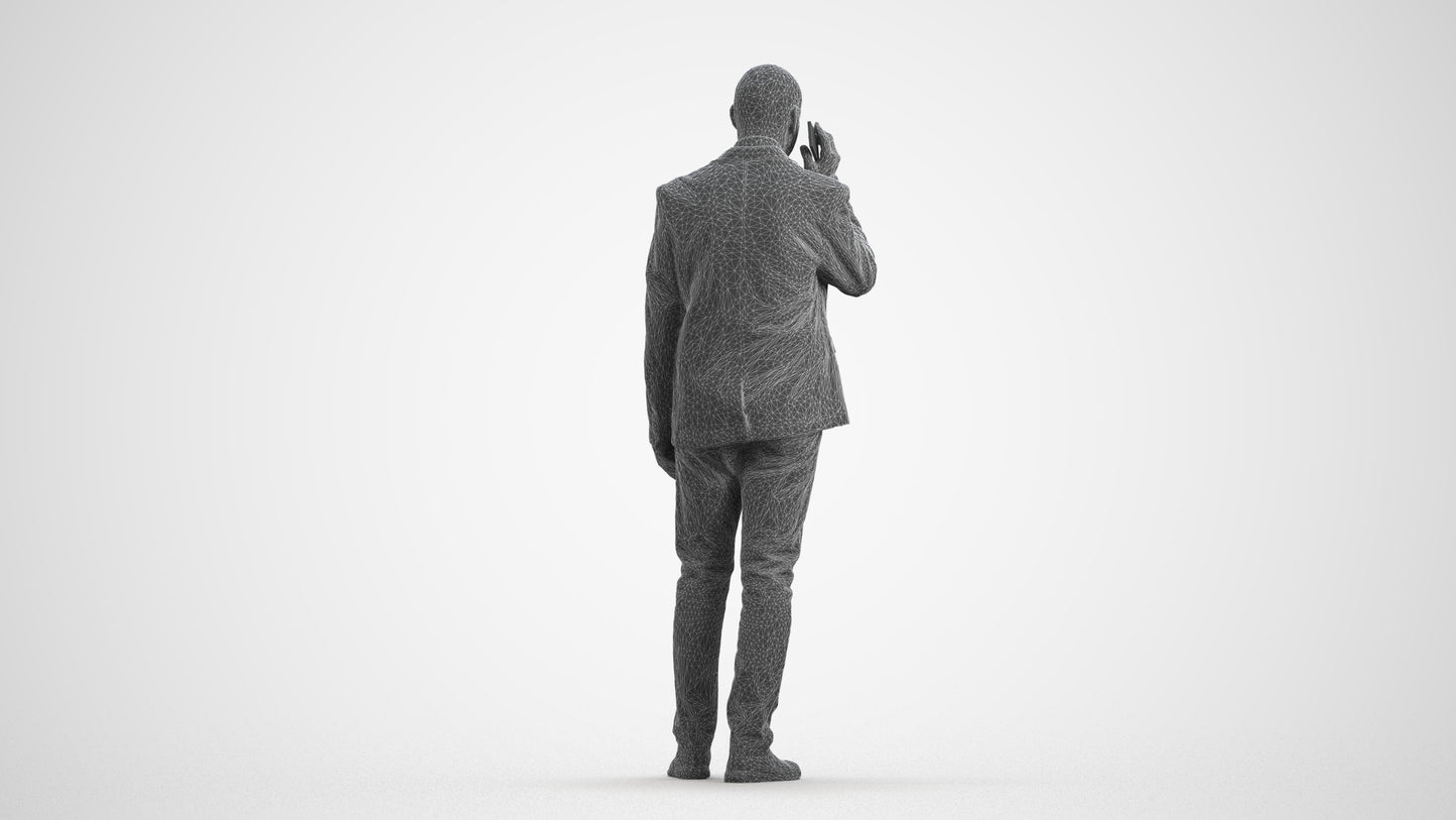 scanned 3D senior man business, photogrammetry people for Enscape and V-Ray, wireframe front view
