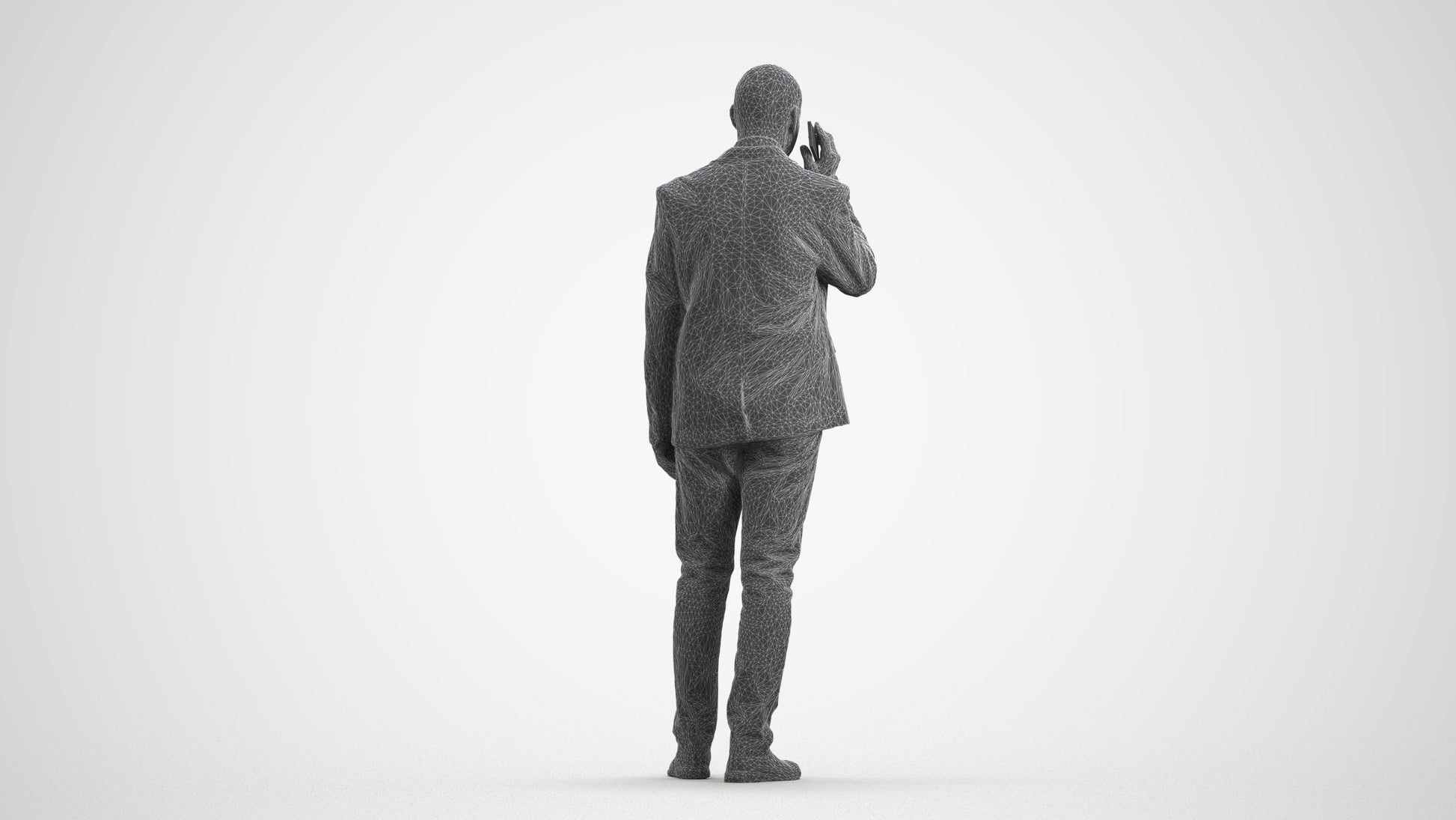 scanned 3D senior man business, photogrammetry people for Enscape and V-Ray, wireframe front view