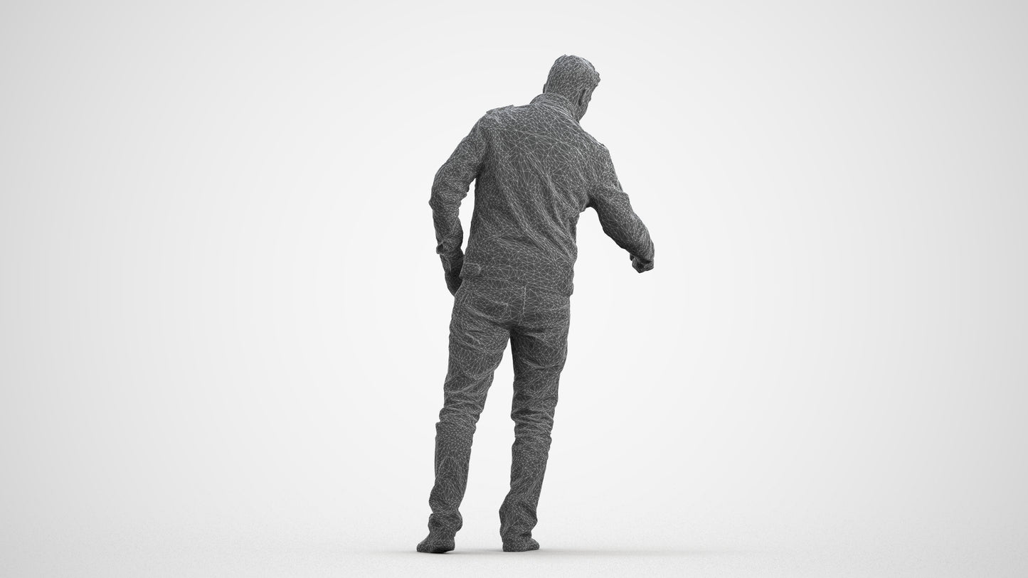 realistic 3D human man casual door, archviz people FBX OBJ for Blender, wireframe front view