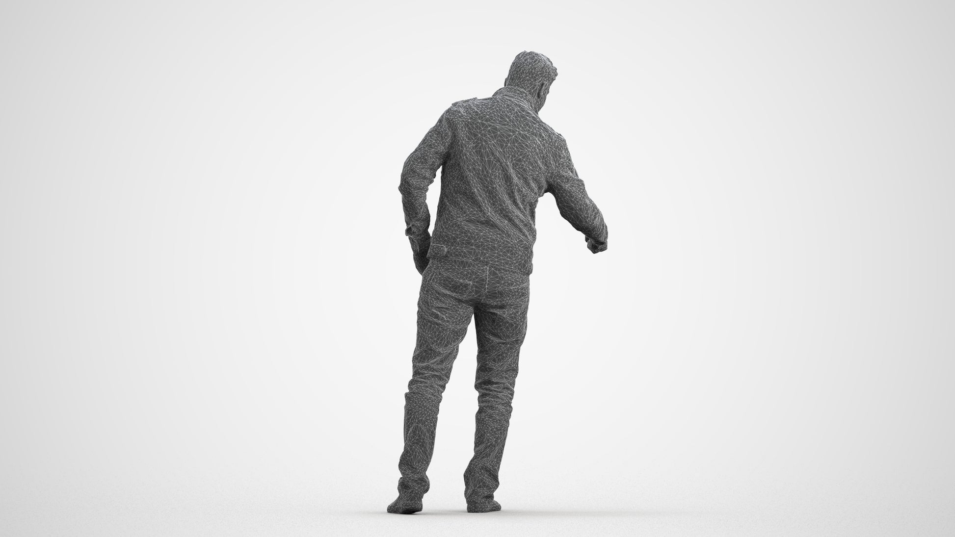 realistic 3D human man casual door, archviz people FBX OBJ for Blender, wireframe front view