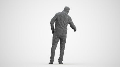 realistic 3D human man casual door, archviz people FBX OBJ for Blender, wireframe front view