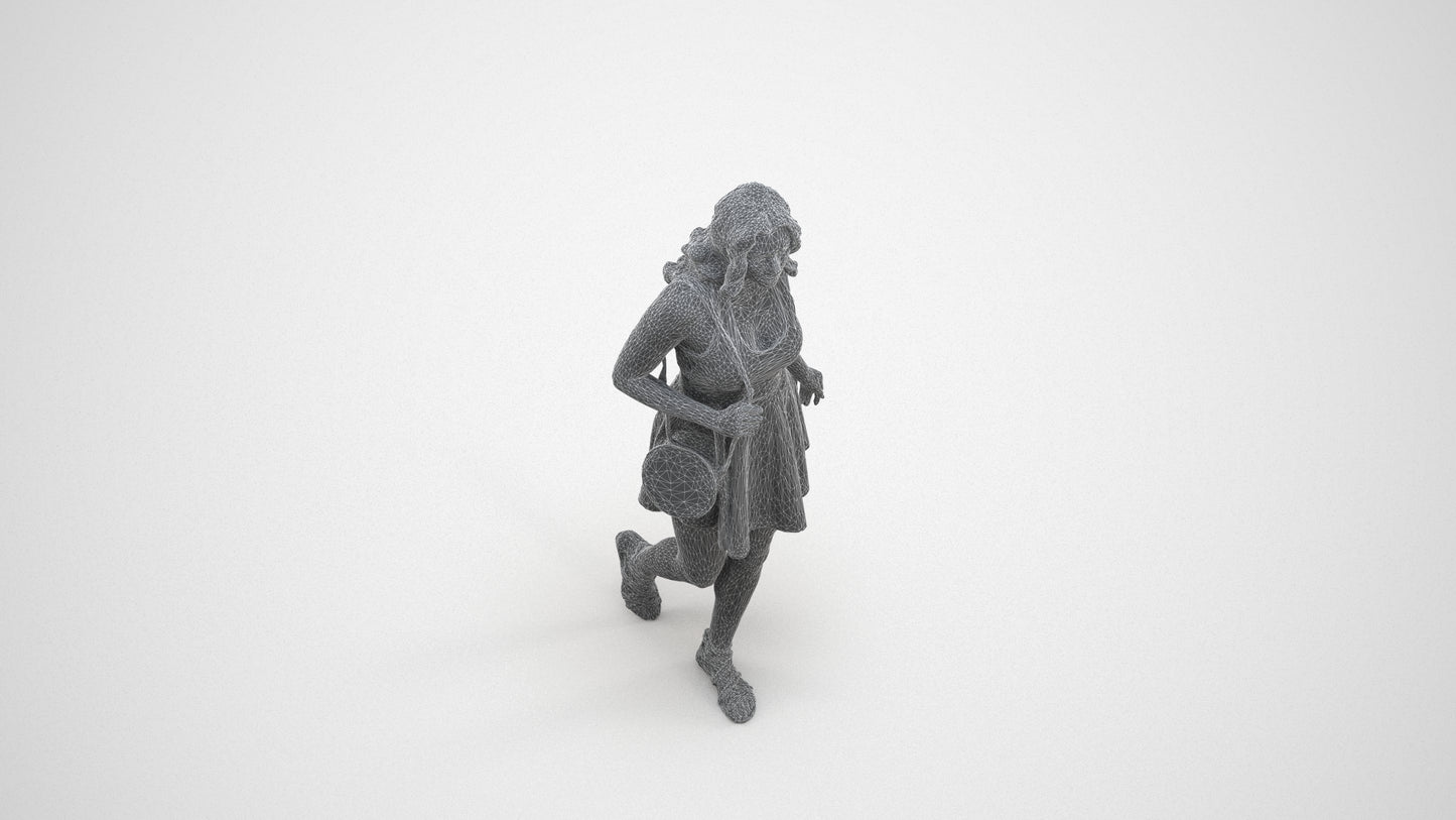 scanned 3D woman walking, photogrammetry people for Enscape and V-Ray, wireframe three-quarter view