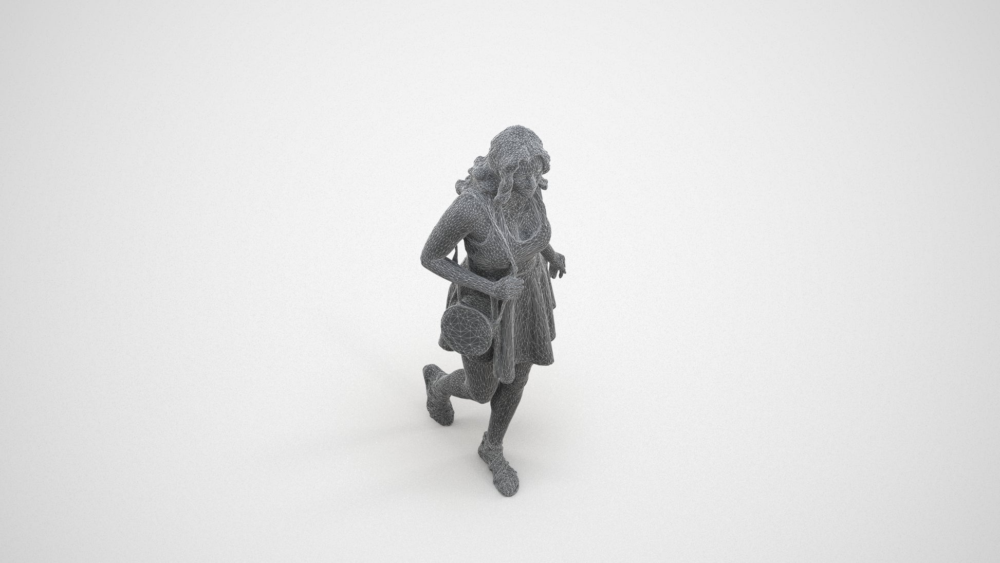 scanned 3D woman walking, photogrammetry people for Enscape and V-Ray, wireframe three-quarter view
