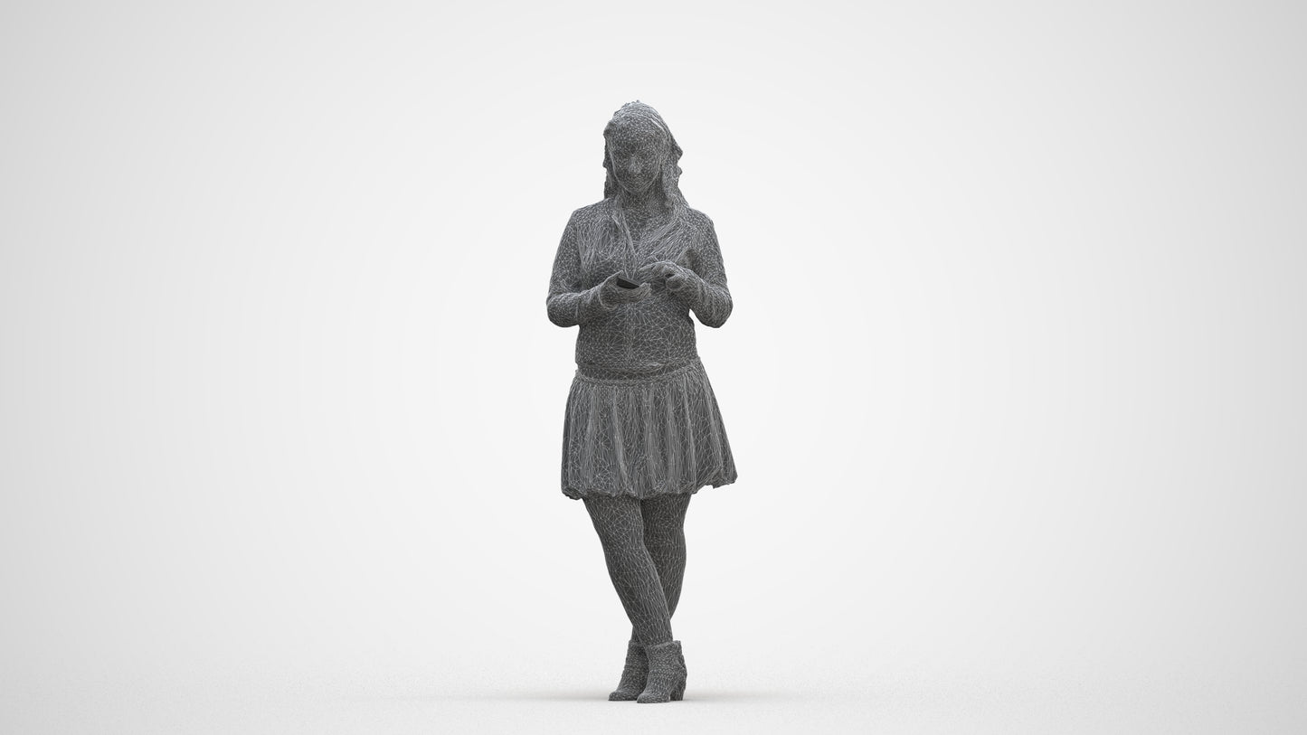 3D scanned woman standing casual, photorealistic archviz people for Enscape and SketchUp, three-quarter front view render