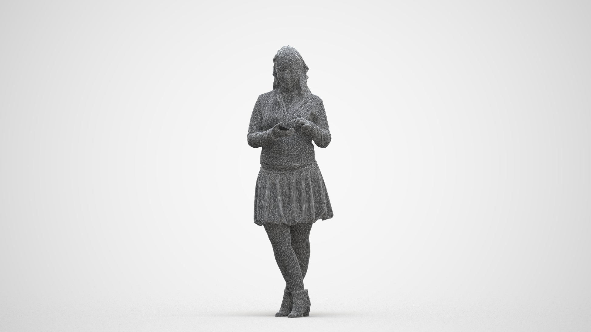 3D scanned woman standing casual, photorealistic archviz people for Enscape and SketchUp, three-quarter front view render