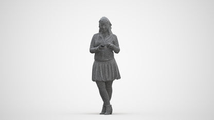 3D scanned woman standing casual, photorealistic archviz people for Enscape and SketchUp, three-quarter front view render