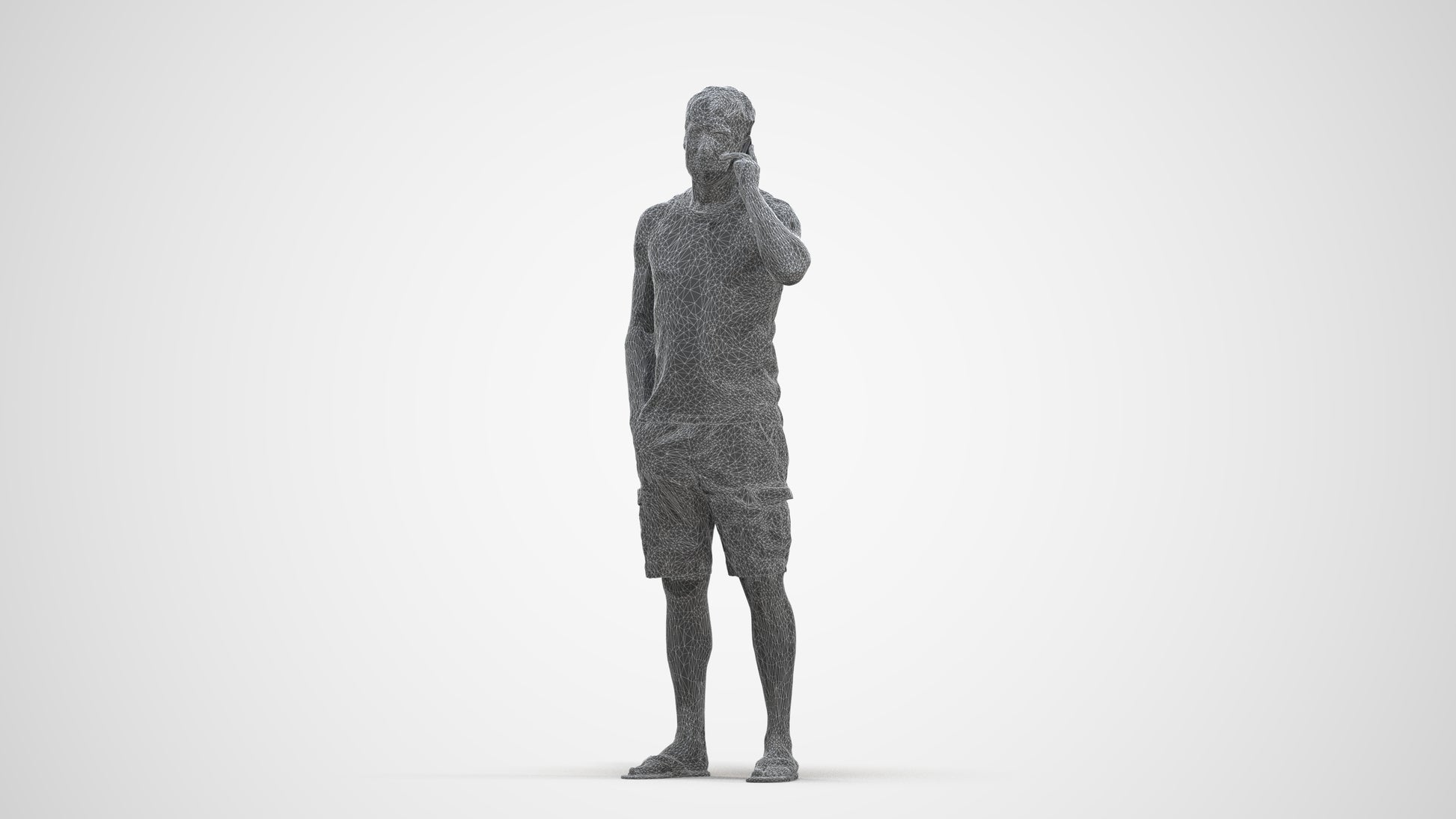 photogrammetry 3D man casual standing, realistic human model archviz FBX, three-quarter front view render