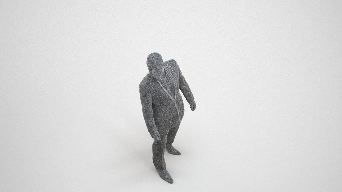 photogrammetry 3D man business, realistic human model archviz FBX, wireframe three-quarter view