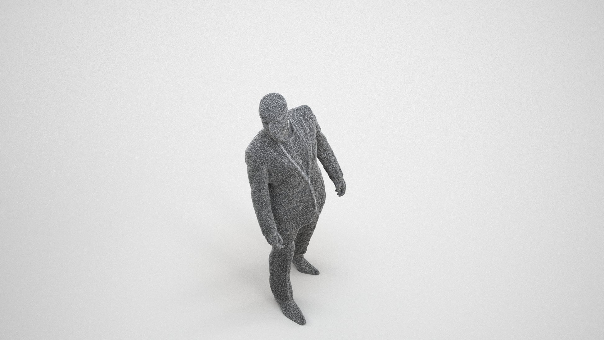 photogrammetry 3D man business, realistic human model archviz FBX, wireframe three-quarter view