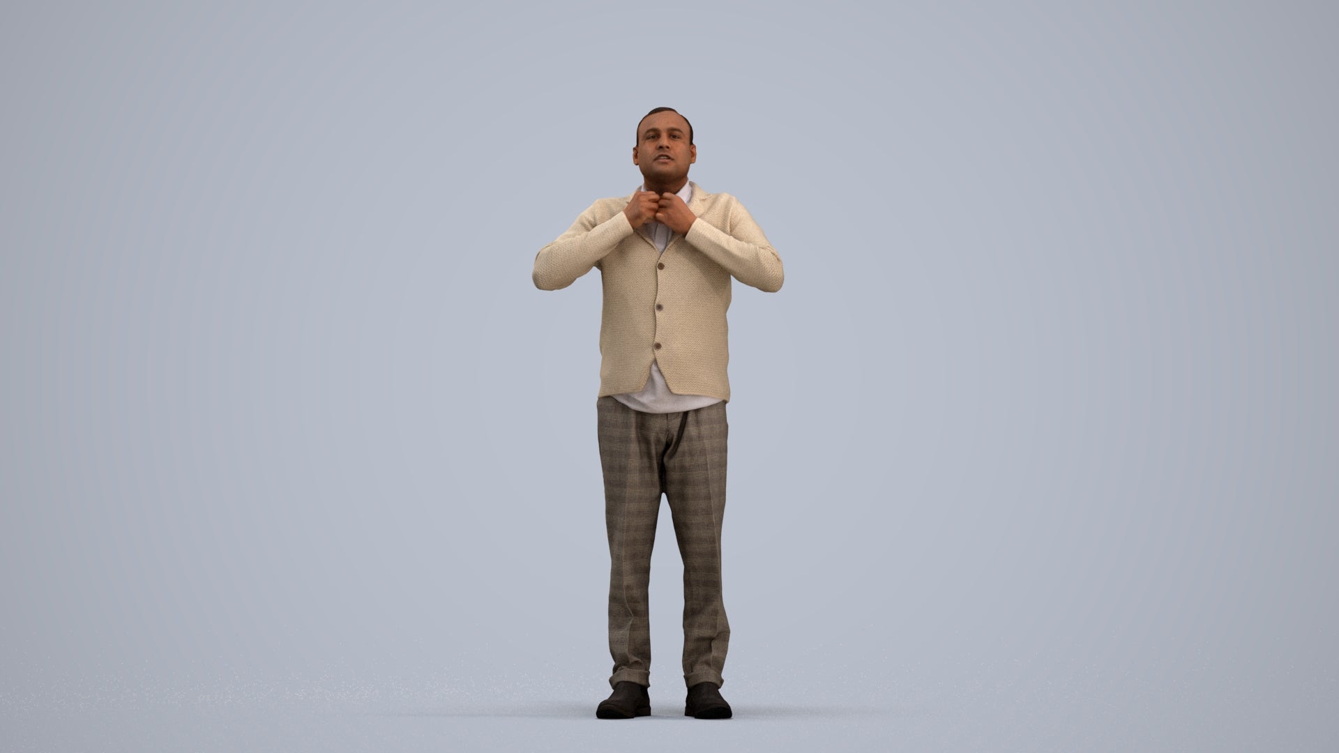 3D people model man business standing, scanned human for 3ds Max rendering, standing pose render