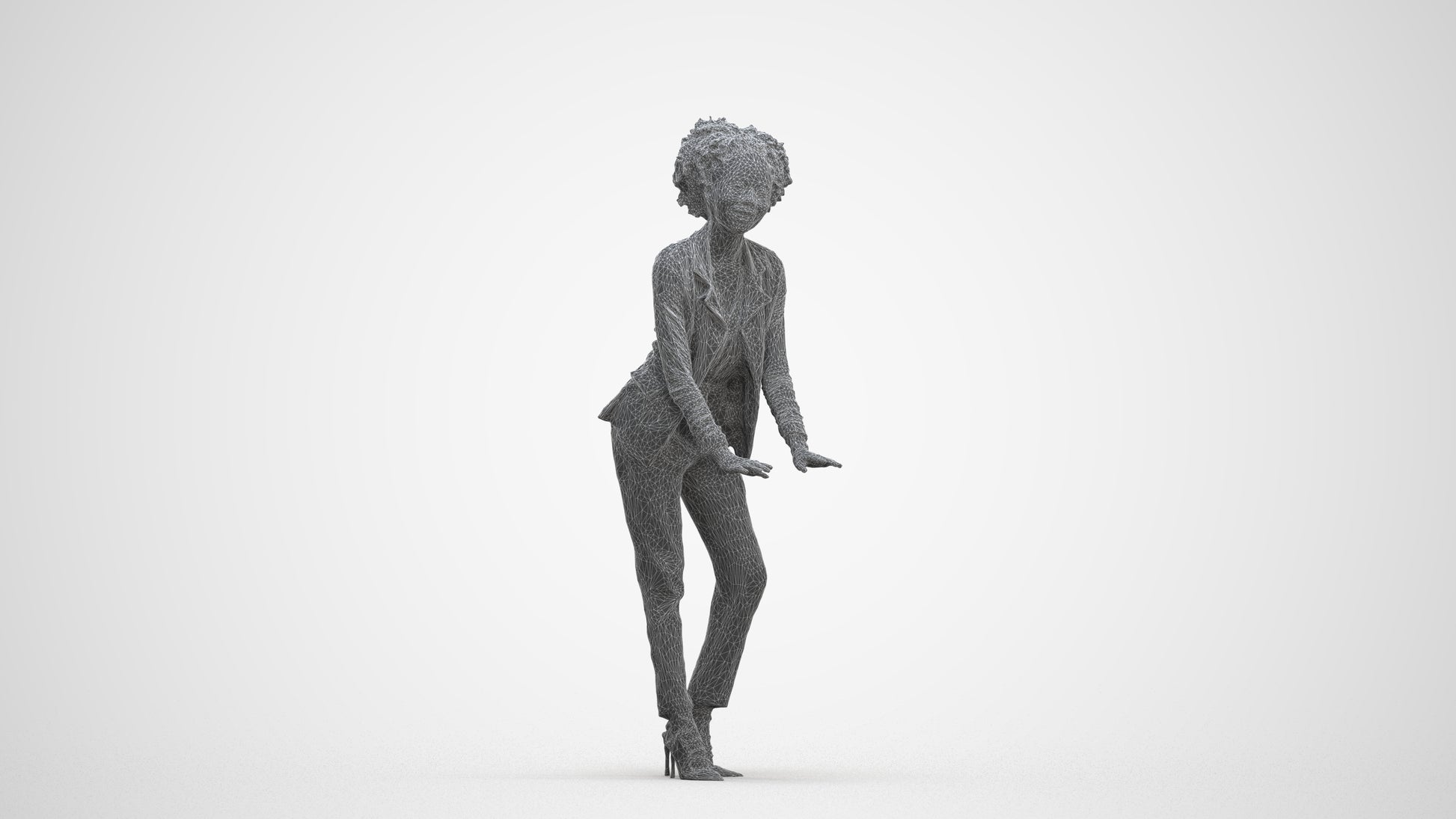 realistic 3D human woman business standing, archviz people FBX OBJ for Blender, three-quarter front view render