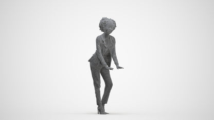 realistic 3D human woman business standing, archviz people FBX OBJ for Blender, three-quarter front view render