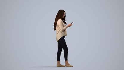 3D scanned woman walking, photorealistic archviz people for Enscape and SketchUp, side view render