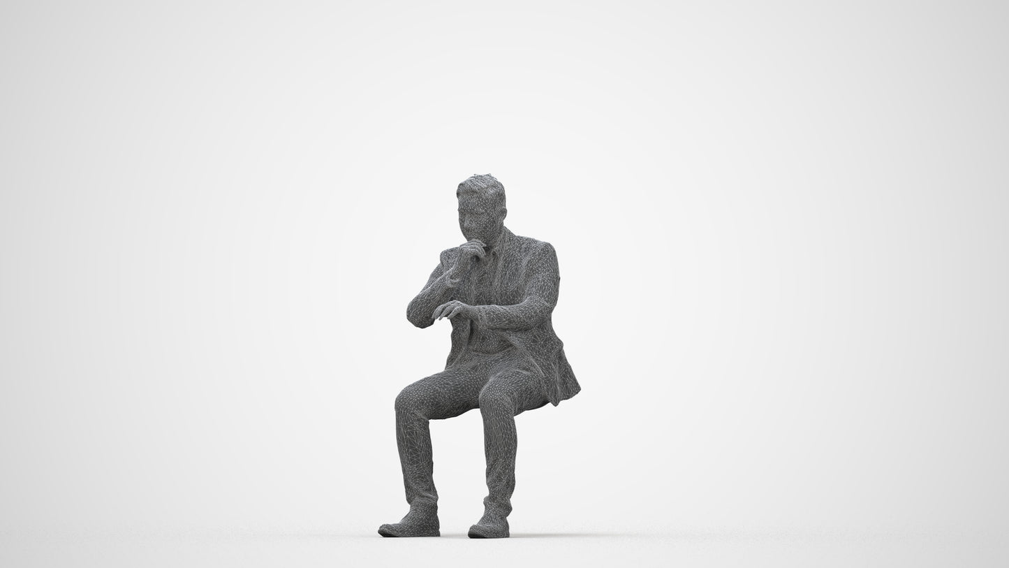 3D people model man business, scanned human for 3ds Max rendering, wireframe back view