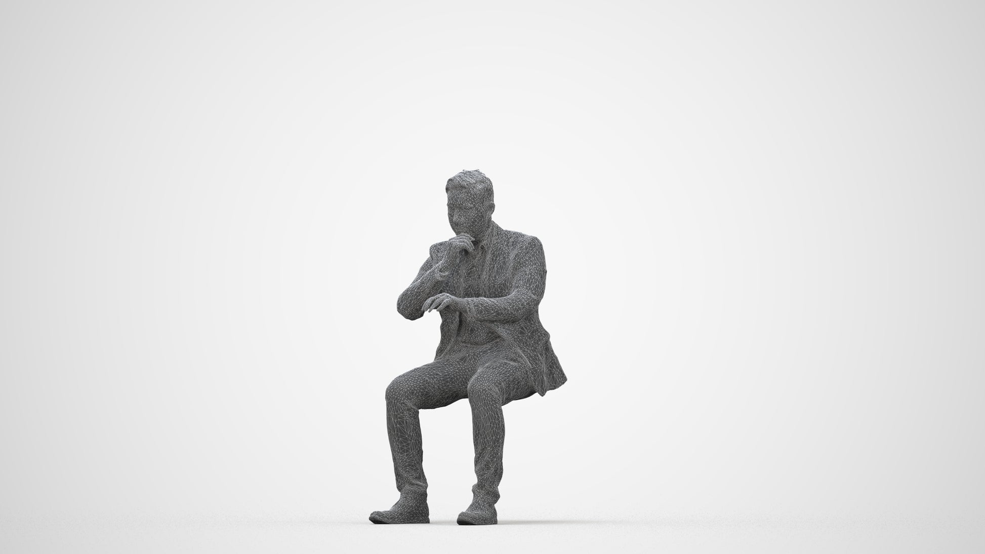 3D people model man business, scanned human for 3ds Max rendering, wireframe back view