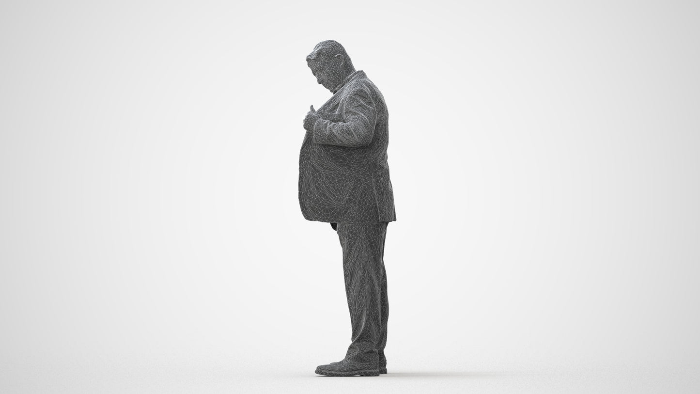 realistic 3D senior man business standing, scanned archviz people for Blender and 3ds Max, square thumbnail