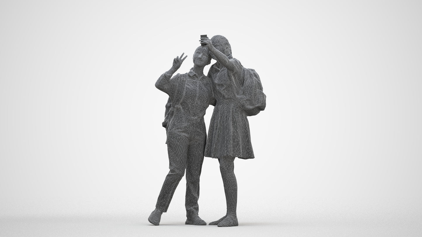 scanned 3D girl kids, photogrammetry people for Enscape and V-Ray, three-quarter front view render