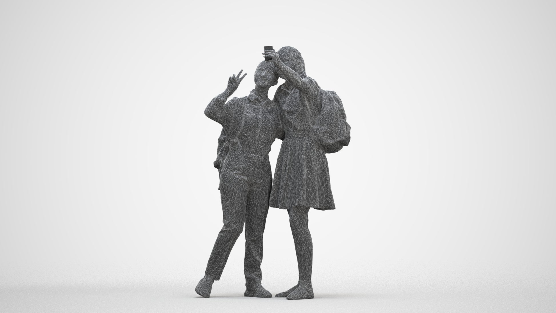 scanned 3D girl kids, photogrammetry people for Enscape and V-Ray, three-quarter front view render