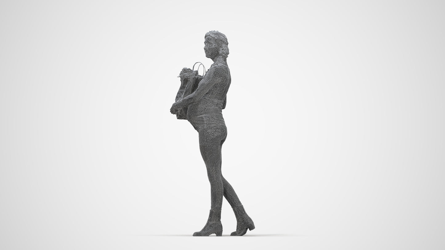 3D people model woman casual walking, scanned human for 3ds Max rendering, wireframe back view